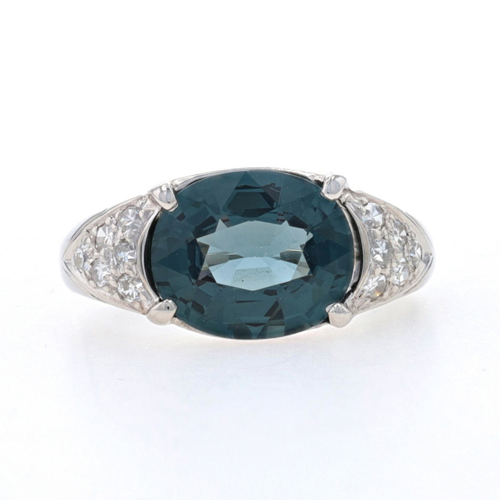 Palladium Spinel & Diamond Vintage Ring - Oval 3.68ctw East-West Size 4 1/2